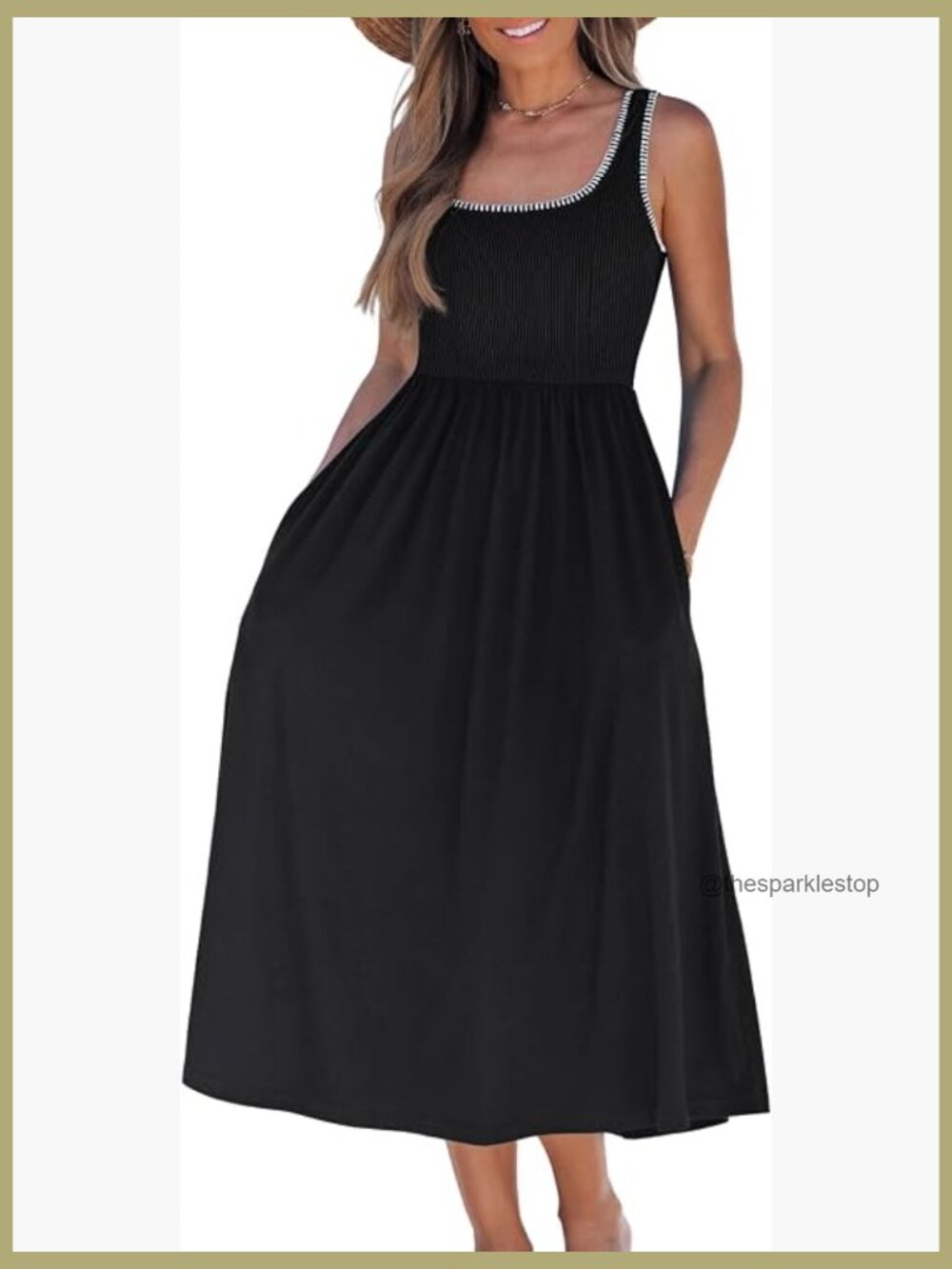 Women's A-Line Midi Dress Square Neck Sleeveless Summer Flowy Tank Dress